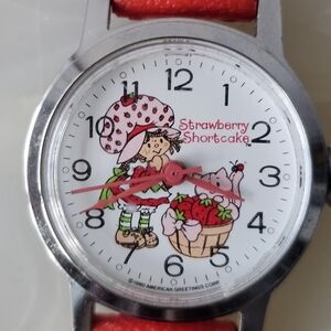 *WORKS* Rare Vtg 80s Bradley Strawberry Shortcake Watch  5.5" Wrist Manual Wind